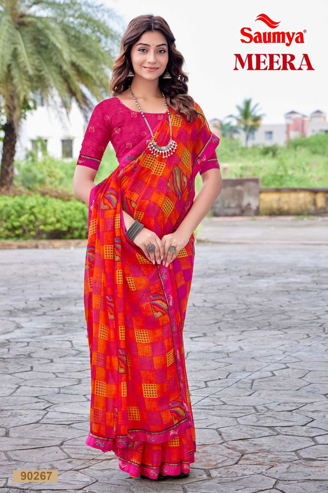 Meera By Saumya Printed Daily Wear Chiffon Saree Suppliers In Mumbai